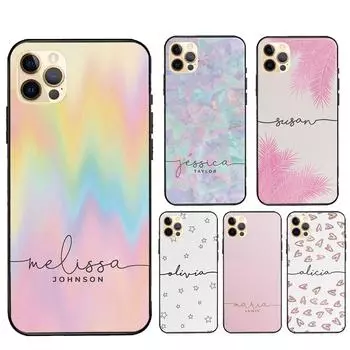 Чехол Initials Custom Summer Ombre Rainbow Palms для iPhone 12 Pro Max 13 mini для iPhone 11 Pro Max XS X SE2 7 8 Plus XR iphone 5 5S SE