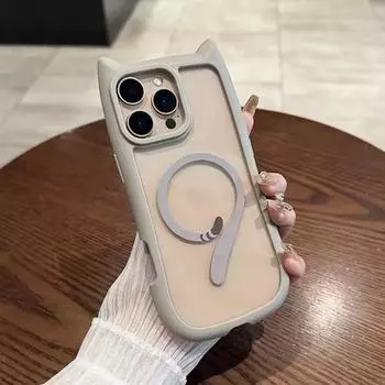 Чехол Ins Cute Cat Tail Magsafe для iPhone 16 15 14 13 11 12 Pro Max Cat Ear Bumper Прозрачный ударопрочный жесткий чехол для ПК iPhone 16 Pro Max чёрный