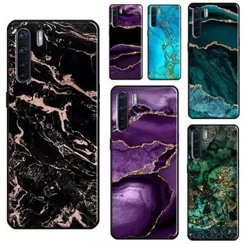 Чехол из бирюзового и золотого агата с мрамором для OPPO A74 A54 A94 A31 A53 A5 A9 2020 A52 A72 A1K A83 A91 A93 A3S A5S A15 OPPO A1K
