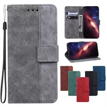 Чехол из геометрической тисненой кожи для Samsung Galaxy S25Plus S24 S23 Ultra с подставкой, отделениями для карт, чехлом-книжкой, кобурой для Galaxy A16 A06 A55 M35 M55 Samsung Galaxy M51 чёрный