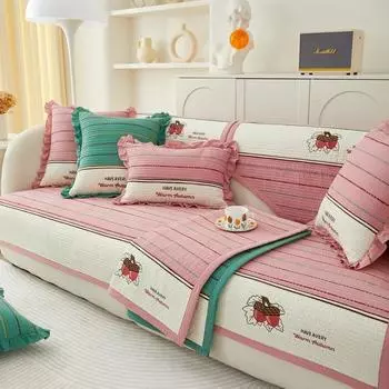 Чехол из хлопка в корейском стиле для дивана, гостиной, милого красочного, стеганого дивана, чехлов для сидений, подушек, 1, 2, 3, 4-местного дивана 70x70cm розовый