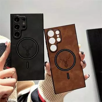 Чехол из искусственной кожи Magsafe с оленем для Samsung Galaxy S24 Ultra S23 S22 S21 Plus для Samsung S23 S24 S22, ультрамагнитный чехол Samsung Note 20 Ultra