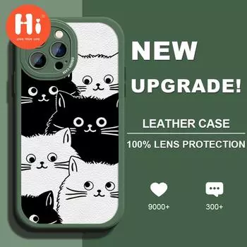 Чехол из искусственной кожи с милыми кошками для iPhone 14 13 12 Pro Max Samsung Galaxy S23 Ultra S20 FE M32 A13 A20S Redmi Note 10 Xiaomi Poco F3 Мягкий чехол для телефона из ТПУ