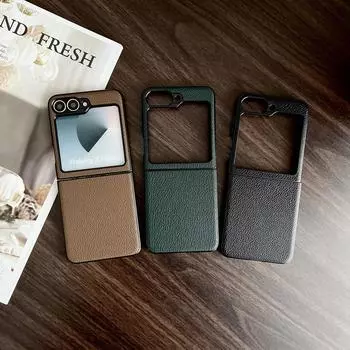 Чехол из искусственной кожи с текстурой из поликарбоната для Samsung Z Flip6 Flip5 Flip4 Flip3, ударопрочный, тонкий, складной, 2 шт. Samsung Z Flip6 чёрный