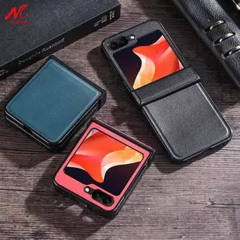 Чехол из искусственной кожи в стиле ретро для 3 в 1, защита шарниров, противоударный чехол для ПК Samsung Z Flip 6 5 4 3 Foldbale Business Cover For Samsung Z Flip 6 синий