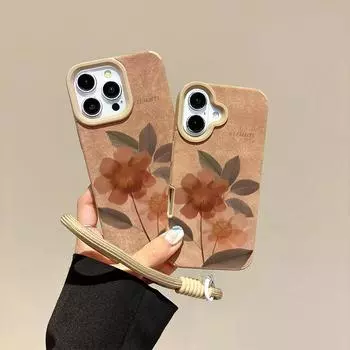 Чехол из кожи с цветочным принтом + ремешок на запястье, защитный чехол из мягкого силикона для iPhone iPhone X золотой