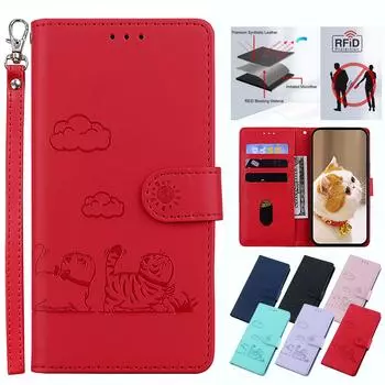 Чехол из кожи с милым котом для Motorola G35 G55 G85 G34 G04 G84 G54 G14 E13 с блокировкой RFID, подставкой, чехлом-кошелеком и слотами для карт, чехлом-кобурой для Motorola Edge 50 Motorola G35 розовый