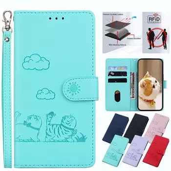 Чехол из кожи с милым котом для iPhone 16 14 12 15 Pro Max с блокировкой RFID, подставкой, отделением для карт, чехлом-кобурой для iPhone 11 13 7 8 Plus 6 X XR XS SE4 iPhone 7 Plus/8 Plus розовый