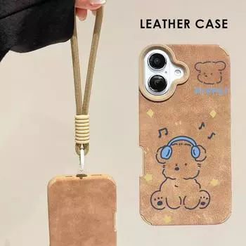 Чехол из кожи с милым рисунком Music Puppy + ремешок на запястье, защитный чехол из мягкого силикона для iPhone iPhone X золотой