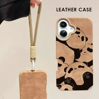 Чехол из кожи с милым рисунком панды и панпана + ремешок на запястье, защитный чехол из мягкого силикона для iPhone iPhone X золотой