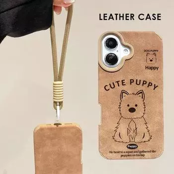 Чехол из кожи с милым сидящим щенком и принтом + ремешок на запястье, защитный чехол из мягкого силикона для iPhone iPhone X золотой