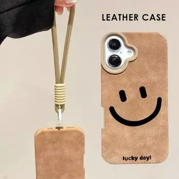 Чехол из кожи с принтом «Улыбка» + защитный чехол со шнурком, мягкий силиконовый чехол для iPhone iPhone X золотой