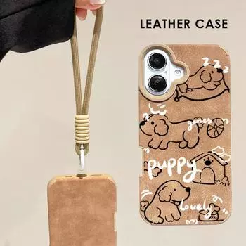 Чехол из кожи с принтом в виде милого щенка + ремешок на запястье, защитный чехол из мягкого силикона для iPhone iPhone X золотой