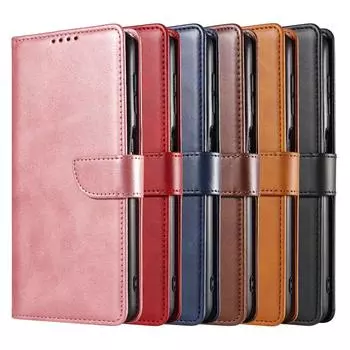 Чехол из кожи с рисунком под телячью кожу и откидной крышкой для Samsung S21FE A23 чёрный