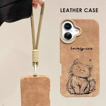 Чехол из кожи с рисунком в виде кошки + защитный чехол со шнурком из мягкого силикона для iPhone iPhone X золотой