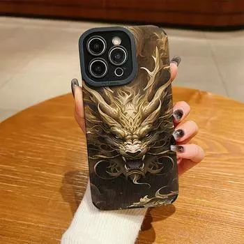 Чехол из кожи с вертикальным зернистым узором и принтом дракона, противоударный, мягкий, силиконовый, с полной защитой объектива камеры для iPhone iPhone 15 Pro Max