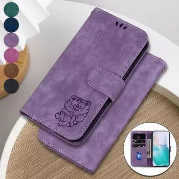 Чехол из кожи тигра в стиле ретро для Motorola G35 G55 G85 G34 G04 G84 G54 G14 E13 с подставкой, отделениями для карт, чехлом-книжкой для Motorola Edge 50 Motorola G35 коричневый