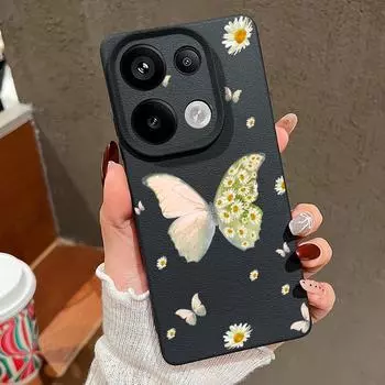 Чехол из матовой кожи TPU с принтом цветов и бабочек для Xiaomi 13T Poco X6 M6 Pro Redmi Note 14 Pro 13 12 11 10 Pro, тонкий, мягкий, противоударный чехол для телефона Xiaomi 13T/13T Pro чёрный