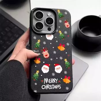 Чехол из мягкой кожи TPU с рисунком Санта-Клауса, оленя, для iPhone 16 Pro 15 14 13 12 Pro Max 11, однотонный матовый, ударопрочный, тонкий чехол iPhone 16 серый