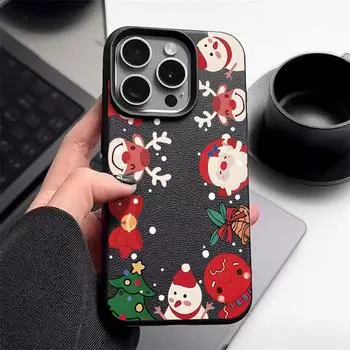 Чехол из мягкой кожи TPU с рисунком Санта-Клауса для iPhone 16 Pro 15 14 13 12 Pro Max 11, однотонный матовый ударопрочный тонкий чехол iPhone 16 чёрный