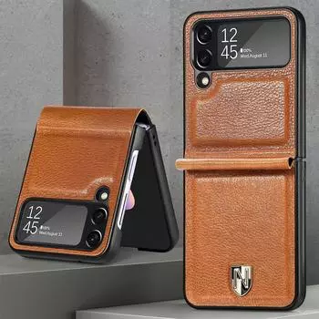 Чехол из натуральной кожи для Samsung Galaxy Z Flip 4 5g, оригинальный сенсорный тонкий защитный чехол с защитой от падения для Galaxy Z Flip 3 For Galaxy Z Flip 3 чёрный