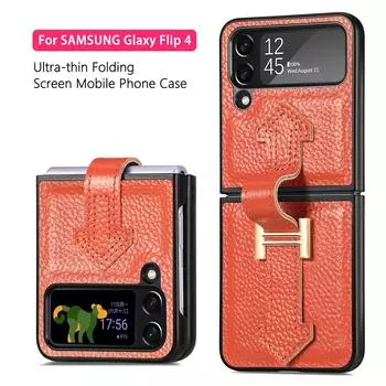 Чехол из натуральной кожи для Samsung Galaxy Z Flip 4, 5 г, ультратонкий, с дизайном кольца на браслете и функцией подставки для Galaxy Z Flip 3 For Galaxy Z Flip 3 розовый