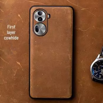 Чехол из натуральной кожи OPPO Reno11 Crazy Horse — полное покрытие Reno8 вино красного