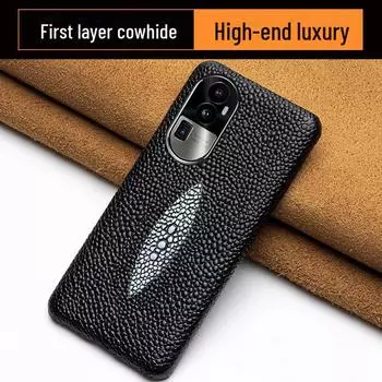 Чехол из натуральной кожи с рисунком рыбы из жемчуга для OPPO Reno10/Reno10Pro+ Reno8 Pro чёрный