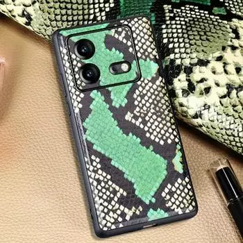 Чехол из натуральной кожи с рисунком под кожу питона для iQOO Neo8 и Neo8Pro, обеспечивающий высококлассную защиту. iQOO Neo 9 зелёный