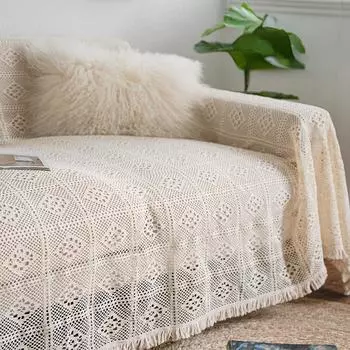 Чехол из необработанного белого вязаного кружева, чехол для дивана с геометрическим узором для гостиной, полотенце с покрытием, летнее и весеннее полотенце 130x180cm