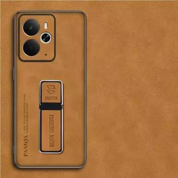 Чехол из овчины для Realme 14 5G, чехол для Realme 14 Pro Plus 14X, роскошный матовый силиконовый бампер, подставка, держатель, задняя крышка For Realme 14 5G жёлтый