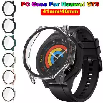 Чехол из ПК, стекло для Huawei Watch GT 5 46 мм / GT5 41 мм, аксессуары для смарт-часов, полный защитный чехол, жесткие чехлы Huawei GT5 41mm чёрный
