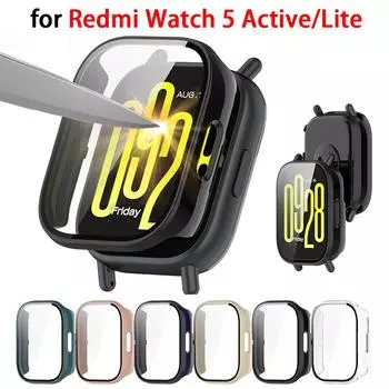 Чехол из ПК+стекло для Xiaomi Redmi Watch 5 Active, защитный чехол из закаленного стекла для Redmi Watch 5 Lite Redmi Watch 5 Active чёрный