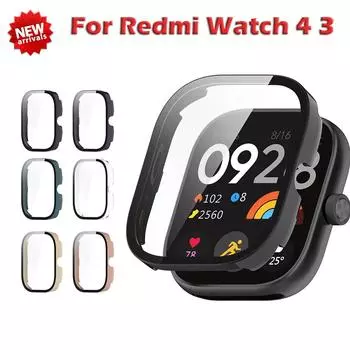 Чехол из ПК + стекло для Xiaomi Redmi Watch 4 3, закаленное стекло, антицарапающая пленка, защитный чехол для Redmi Watch 3 Active/3Lite розовый