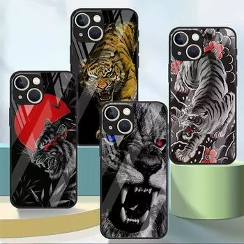 Чехол из стекла Lion Wolf для Apple iPhone 14 13 Pro 11 12 7 8 Plus SE 2022 XR X XS Max 6 6S, закаленный чехол для телефона iPhone 14 Plus
