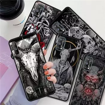 Чехол из ТПУ для Realme 8 7 6 Pro C21 C3 C21Y XT C11 GT Neo 2 8i C12 7i C15 X50, мягкий чехол для телефона, черный корпус, дьявол, ужас, череп, мешок Realme 8