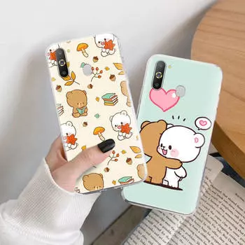 Чехол из ТПУ с изображением медведей мокко для iPhone XR 7 8 14 15 11 12 13 X XS Pro Max Xiaomi Redmi 13C Note 9 Samsung A22 S23 S24 Ultra Plus VIVO Samsung A15 5G аэро