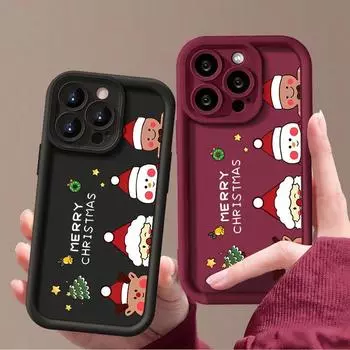 Чехол из ТПУ с принтом Санта-лося для iPhone 16 Pro Max 15 Pro 14 Plus 13 12 11 XS XR 8, мягкий силиконовый противоударный матовый чехол для телефона со снеговиком iPhone 16 чёрный