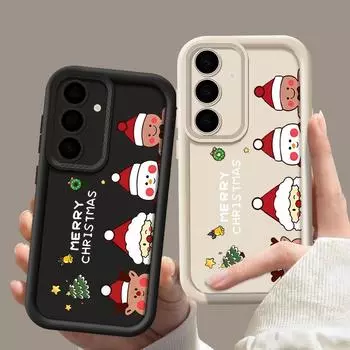 Чехол из ТПУ с принтом Санта-лося для Samsung S24 FE S23 S22 Ultra A55 A54 A35 A34 A16 A14, мягкий силиконовый противоударный матовый чехол для телефона со снеговиком Samsung S24 FE чёрный