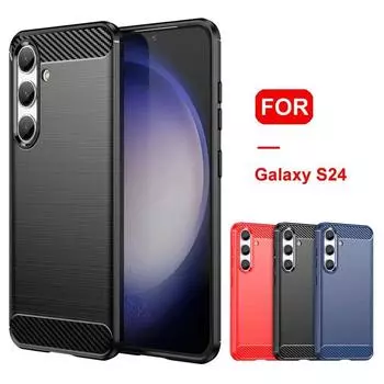 Чехол из углеродного волокна для Samsung Galaxy S24 Ultra S24 Plus, Мягкая силиконовая задняя крышка для телефона Samsung S24, противоударный чехол For Galaxy S24 чёрный