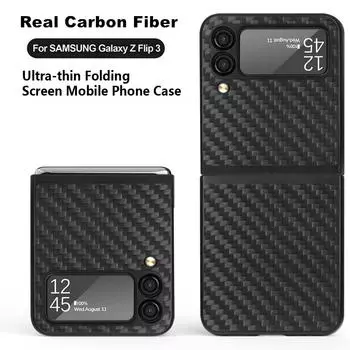 Чехол из углеродного волокна для Samsung Galaxy Z Flip 3 4 5g, ультратонкий чехол из настоящего углеродного волокна, задняя крышка для Samsung Z Flip 3 Fundas for Galaxy Z Flip 3 чёрный