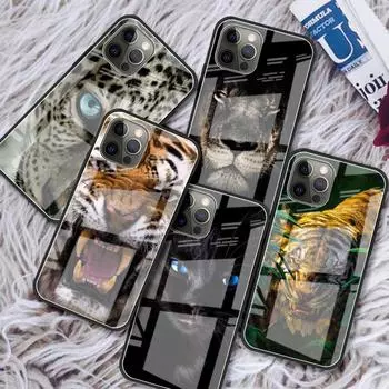 Чехол из закаленного стекла Apple iPhone 13 12 Mini 11 Pro Max XR XS SE 2020 7 8 Plus 6 6S X Phone Cover Back Shell Big Animal Tiger Sac iPhone 6S Plus