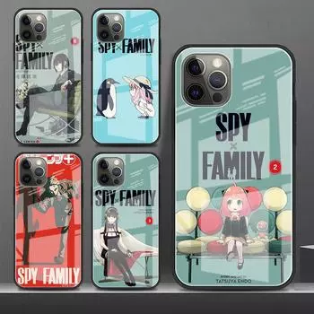 Чехол из закаленного стекла Apple iPhone 13 12 Mini 11 Pro Max XR XS SE 2020 7 8 Plus 6 6S X Phone Cover Back Shell SPY FAMILY Funda Sac iPhone 6S Plus