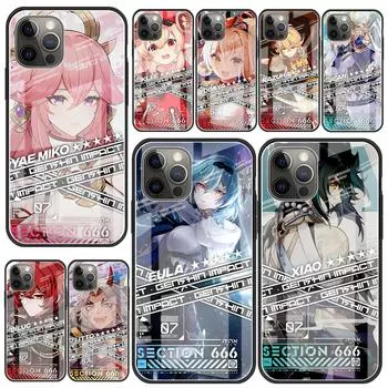 Чехол из закаленного стекла для Apple iPhone 14 13 11 Pro Max 12 Mini X XS XR SE 7 8 6 6S Plus, чехол для телефона Genshin Impact Anime iPhone 7 8