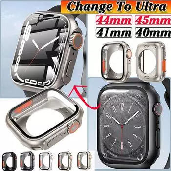 Чехол из закаленного стекла для Apple Watch Series 9, 8, 7, 45 мм, 41 мм, SE, 6, 5, 4, 44 мм, 40 мм, замена на Ultra 2, жесткий передний и задний бампер, защитная крышка для экрана 40mm for apple watch розового золота