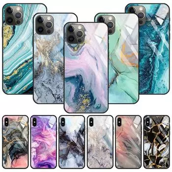 Чехол из закаленного стекла для Iphone 12 11 Pro Max 14 13 12 Mini Fundas X Xr Xs Max 8 7 6s Plus, чехол Fundas Colorfull Marble For iPhone 14