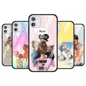 Чехол из закаленного стекла для мамы, папы и ребенка, семья, Apple IPhone 12 Mini 11 Pro XS MAX XR X 8 7 6S 6 Plus, чехол для телефона iphone 11 кислотные зеленого