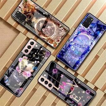 Чехол из закаленного стекла для Samsung Galaxy S22 S21 Ultra S20 Fe S10 S9 S8 S22 S21 Plus Note 20 10 Phone Funda Rose Butterfly Flower for Samsung Note 9