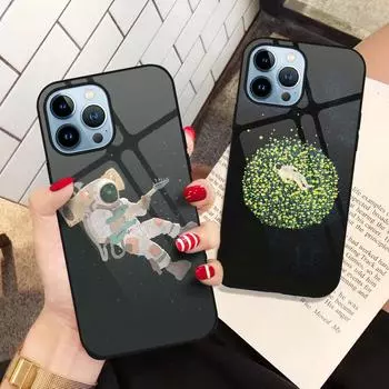 Чехол из закаленного стекла с цветами астронавта для Iphone 13 14 12 Pro Max Mini Xs Xr X, чехол для Iphone 7 8 6s Plus Se 2022 11 Carcasa For iphone SE 2020