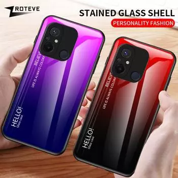 Чехол из закаленного стекла с градиентом для Redmi 12C, противоударный чехол для телефона Xiaomi Redmi 12C Xiomi Redmi12C For Redmi 12C чёрный